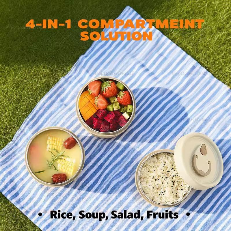 Boîte à lunch isotherme à quatre compartiments avec sac isotherme portable - ensemble de conservation des aliments chauds ou froids (Copie) (Copie)
